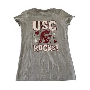 USC Trojans Youth Girls Gray Short Sleeve T Shirt L 16 18 USC Rocks Graphic Tee
